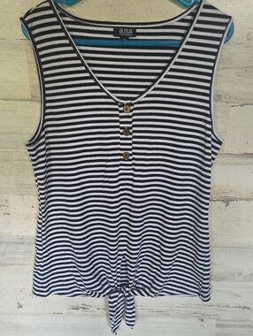 a.n.a Black & White Striped Tie-Front V-Neck Tank